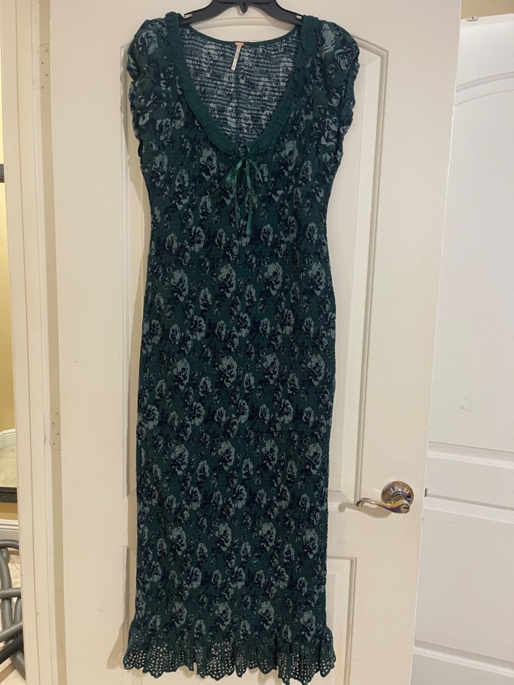 Free People Dark Green and Navy Textured Knit Top